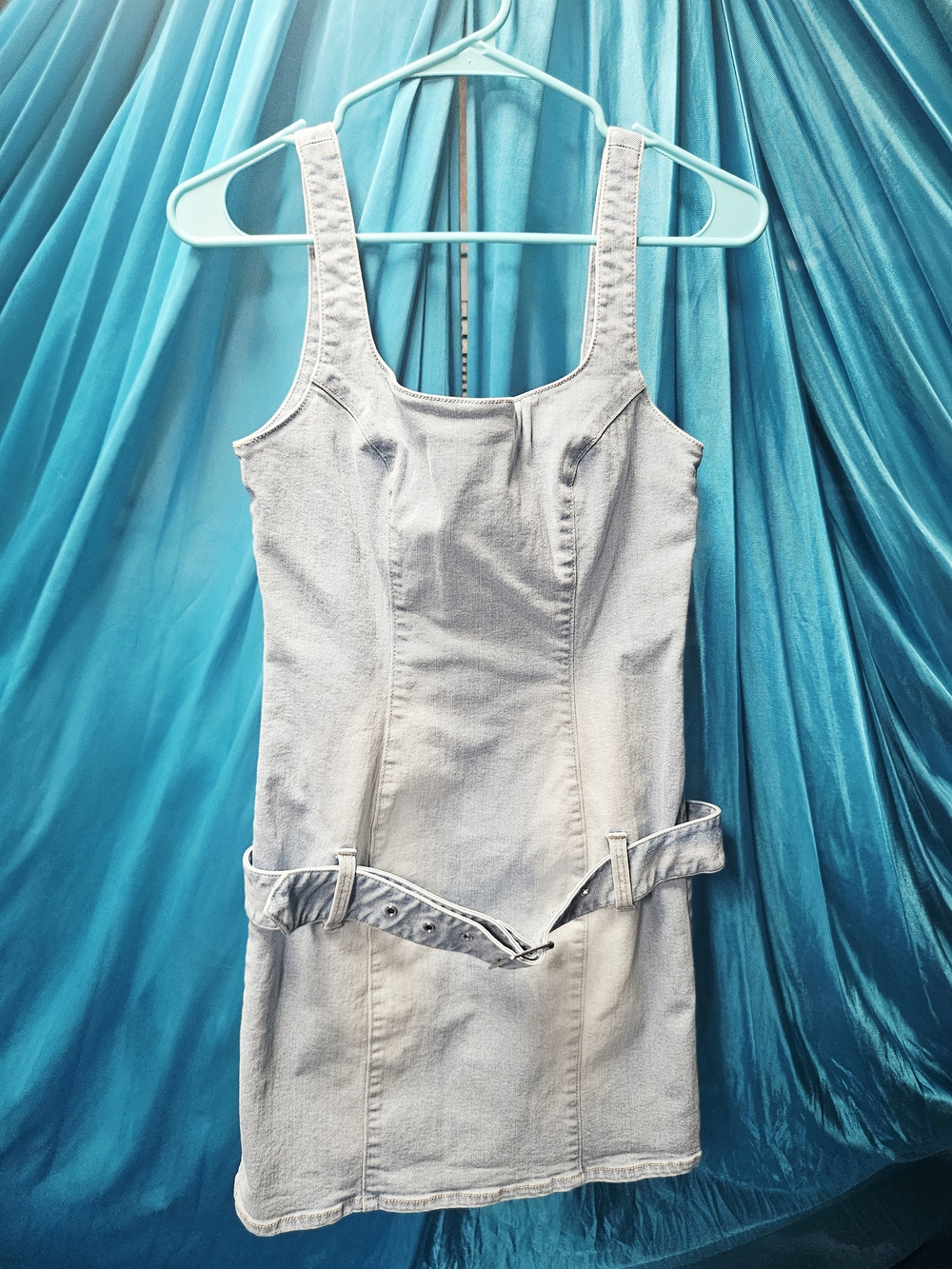Love Tree Denim Light Wash Denim Tank Dress with Belt